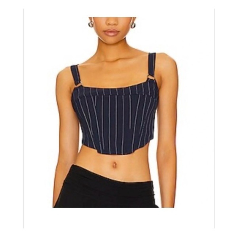 Superdown Revolve Paola Corset Crop Top Adjustable Straps Blue Pinstripe Small